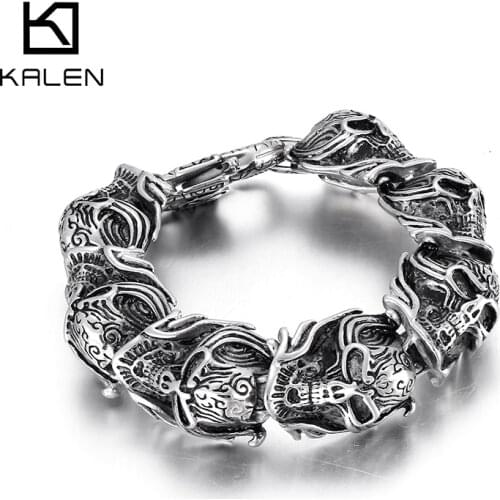 Kalen Retro 20mm Wide Skull Mask Mens Bracelet 20cm Mysterious Jewelry Party Accessories