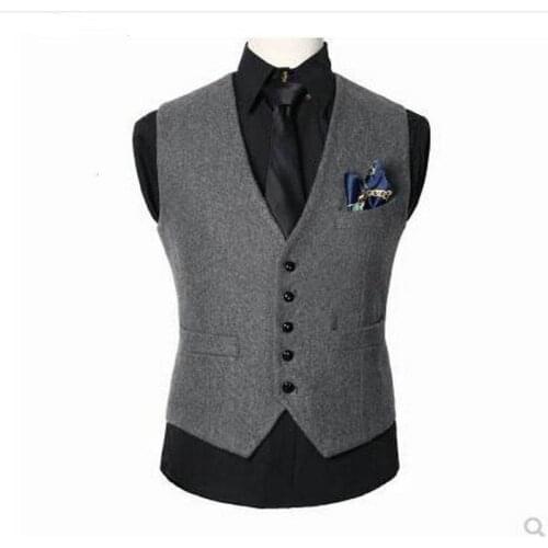 Mens Retro Single Breasted Dress Suit Vest Men Formal leather wool waistcoats Suit Gilet Slim Business Jacket top
