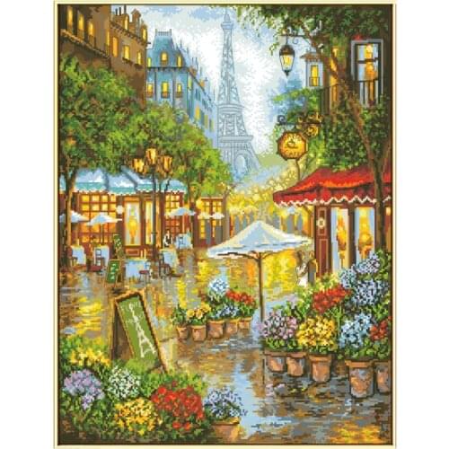 Flower Street Cross Stitch Kits Patterns Counted Printed Canvas Embroidery Needlework Sets 11CT 14CT DIY Crafts Home Decorations