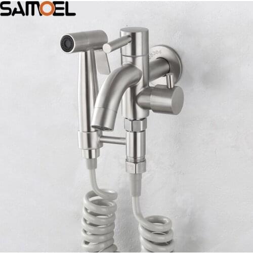 Wall-Mounted Stainless Steel Bathroom Toilet Washing Bidet Sprayer with Spring Hose Muslim Shattaf SF1067