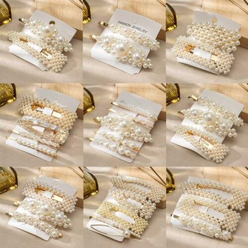 New Luxury Big Pearl Hair Clips Set For Women Bohemian Sweet Hair Clips Lovely Headband Jewelry Hairpins 2021 Trend Accessories