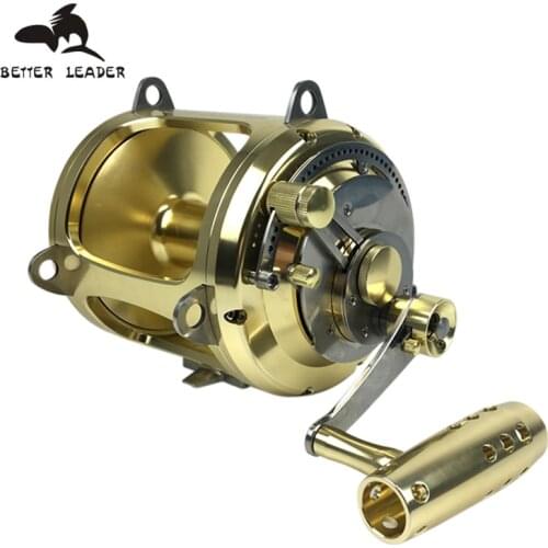 ORJD Fishing Conventional Jigging Reel Saltwater 80W 2-Speed 2.5:1/1.3:1 Big Game Reel Golden 32kg/45kg Drag Boat Fishing Wheel