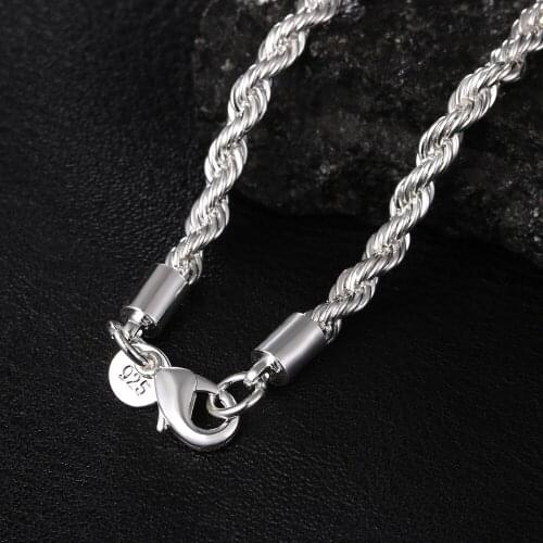 4mm Twisted Chain 925 Sterling Silver Necklace Pendant For Women Men Vintage Jewelry Hot Sale