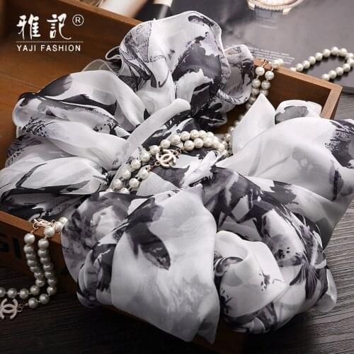 Women Fashion Long printed silk silk scarf female Black and white Printed orchid bamboo Hangzhou spring autumn winter spring