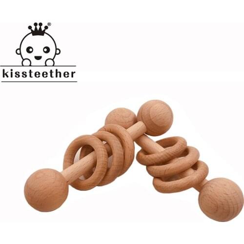 Organic Baby Teething Product Beech Wooden Rattle Teether DIY Wood Teether Pendent Eco-Friendly Safe Baby Teething Chew Toys