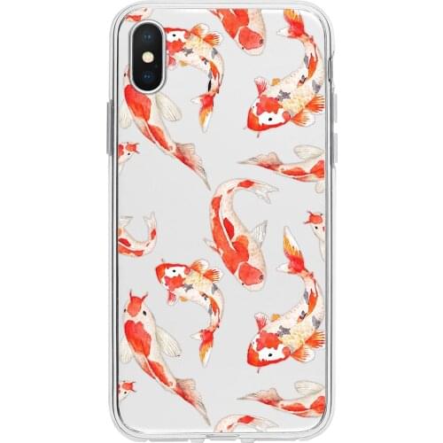 Koi Fish Pond Goldfish Blessing Phone Case Hollow Out Cover Clear For Iphone 12 Mini 11pro Max Se2020 6s 7 8 Plus X XS XR Xsmax