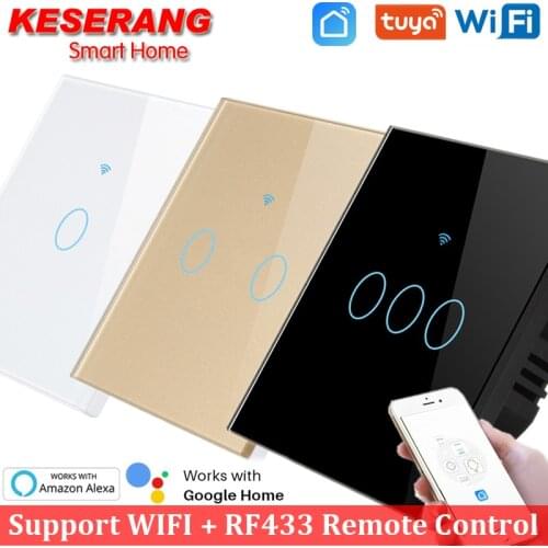 KESERANG EU/UK Standard 1-2-3 Gang Wifi Smart Light Switch RF433Mhz Wireless Wall Switch work with Alexa Google home