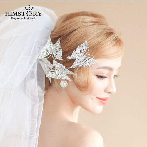 HIMSTORY Luxury Full Crystal Bridal Butterfly Wedding Headband Handmade Wedding Headpiece Stunning Party Hair Jewelry For Brides