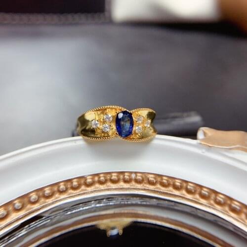 Shilovem 925 silver sterling real natural sapphire Rings fine Jewelry wedding bands new gift open ring 4*6mm mj0406881agl