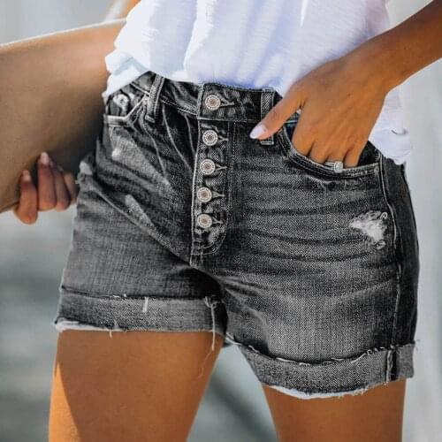 Casual Blue Denim Shorts Women Sexy High Waist Buttons Pockets Slim Fit Shorts 2021 Summer Beach Streetwear Jeans Shorts