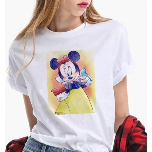 Minnie Snow White Funny T Shirts For Women New Spoof Girls T Shirts Print Disney T Shirt Harajuku Cartoon Loose White O-neck Tee