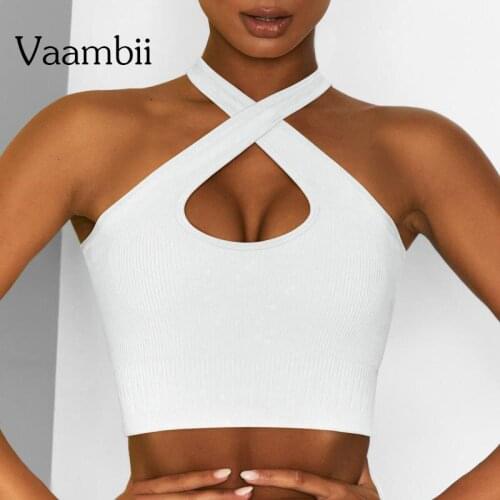 Candy Color Sport Bra Cross Sports Bra Femme Seamless Fitness Crop Top Running Woman Ribbed Tank Top Backless Bralette Tops