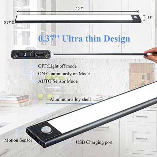 Led Night Light PIR Motion Sensor 20/40/60CM Ultra-thin Aluminum 5V USB Bar Lamp Bedroom DeskReading Home Kitchen Wardrobe Deco