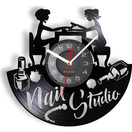Nail Art Vinyl Record Wall Clock Nail Salon Studio Business Logo Wall Decor Vintage Vinyl LP Silent Wall Clock Manicurist Gift