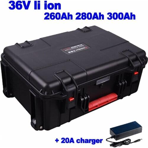 Waterproof suitcase 36v 260ah 280ah 300Ah lithium ion lipo battery for RV EV yacht marine campervan AGV forklift + 20A charger