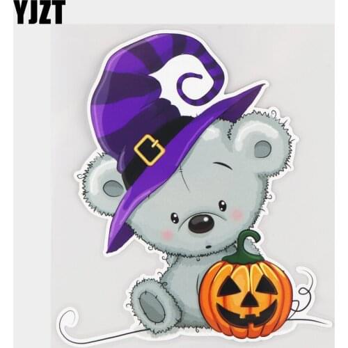 YJZT 16×18.4CM Pumpkin Lantern Grizzly Bear Cartoon Vinyl Decals Personality Body Stickers Car Decoration 21A-0303