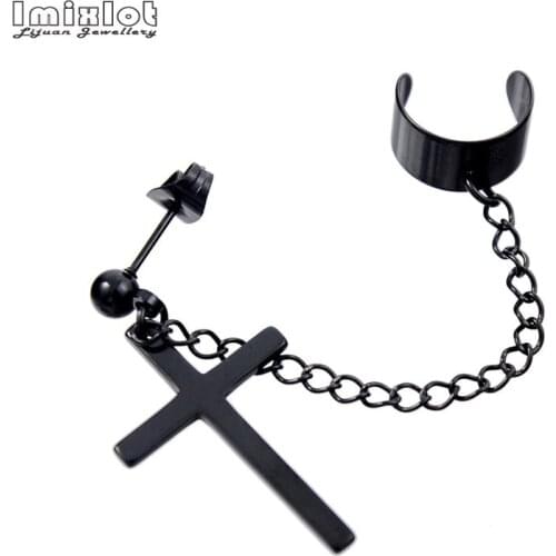 Women Punk Hip Hop Long Chain Cross Drop Earrings Black Circle Statement Dangle Earrings Fashion Jewelry Gift Brincos