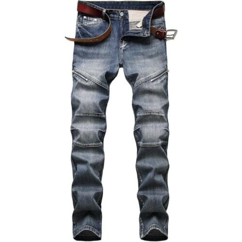 2020 AUTUMN Spring Mens Skateboard Streetwear HIP HOP Punk Stretch Bike Jeans Trendy Skinny Pencil Straight Denim Trouers