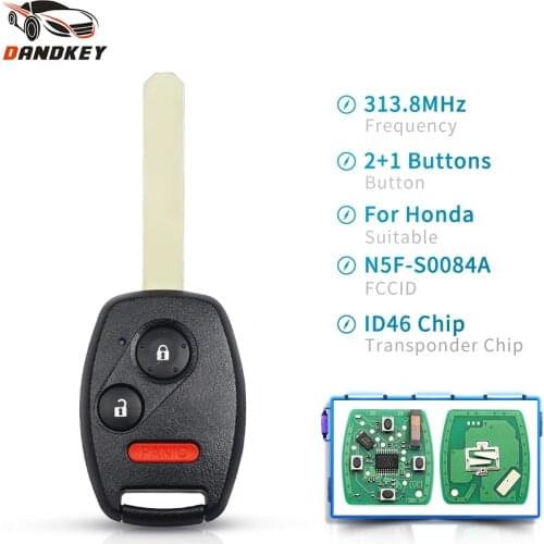 Dandkey N5F-S0084A 2+1 3 Buttons 313.8Mhz Car Remote Key For Honda CRV Fit Accord CR-Z Civic Odyssey Key Case Replacement Fob