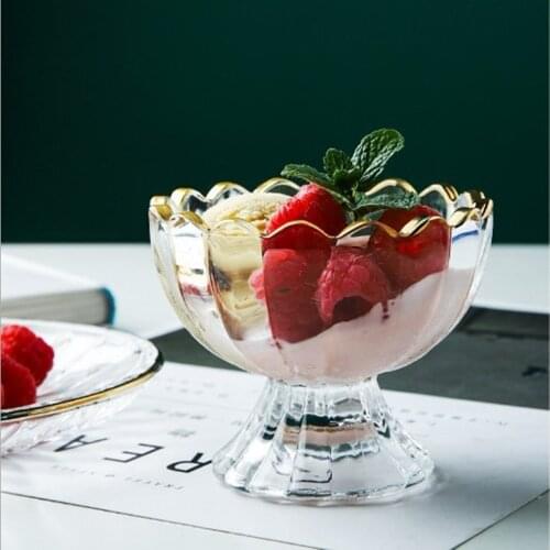 Free Shipping Summer Lotus Glass Dessert Cup 150ml Salad Bowl Ice Cream Cup Pudding Sundae Milkshake Cup Smoothies Bowl