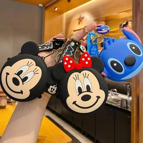 Disney Cute Stitch Keychain Mickey Mouse Girl Mini Change Bag Car Key Accessories Minnie Bow Cute Keychains Women Pendant