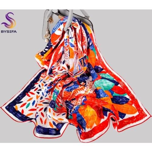 BYSIFA|Winter Womens Pure Silk Scarves Wraps Red Pencil Drawing 100% Silk Square Scarf Shawl 90cm Fashion Apparel Accessories