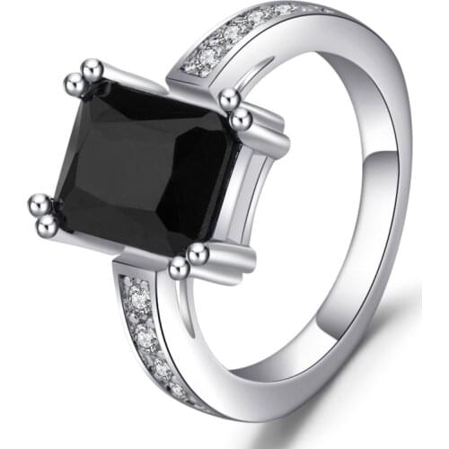 DANS ELEMENT Ring For Women Girls Luxury Style Four Claws Black Stone Cubic Zirconia Gifts Fashion Jewelry DEKCR216