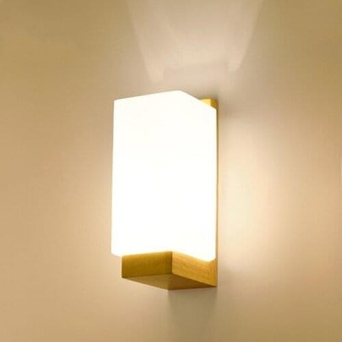 Wooden Wall Lamp Modern Nordic Style E26 E27 Bulb wall Lights Frosted Glass Shade+Wood Bedside Night light For Home
