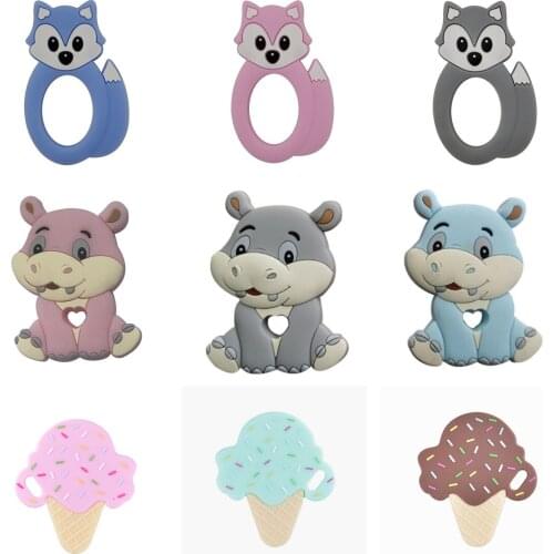 Silicone Necklace Chewable Ice Cream Teether Beads Food Grade Silicone Baby Costume Jewelry Pendant For Pacifier Clip Chain