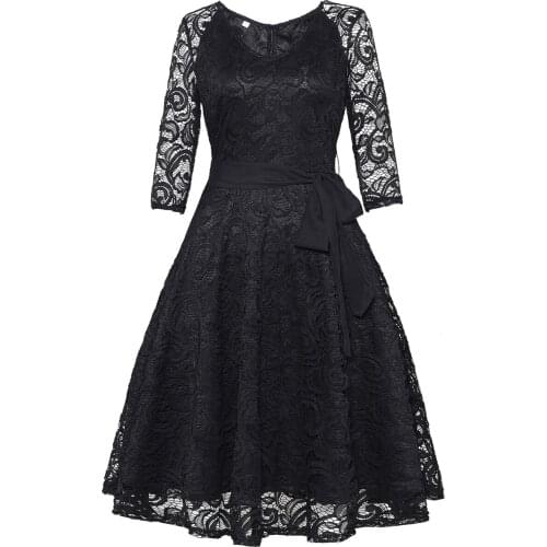 Elegant V Neck 3/4 Sleeves Lace Cocktail Dresses For Women With Sashes A Line Dresses For Women Party Robe Cocktail Femme Courte