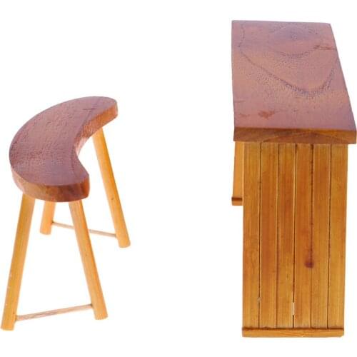 Hot Sale 1 Set 1:12 Dollhouse Miniature Wooden Bar Table Chair Set Doll House Decor