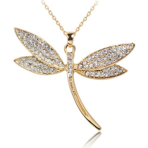 HC Lovely Dragonfly Pendant Girls Cute Necklace Fashion Women Crystal Statement Necklace Sweet Insect Kids Children Necklace F