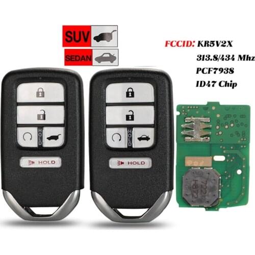 Jingyuqin 5 Buttons Smart Remote Car Key Fob 433Mhz With ID47 Chip For Honda Piot CR-V Civic 2016 2017 2018, FCC: KR5V2X