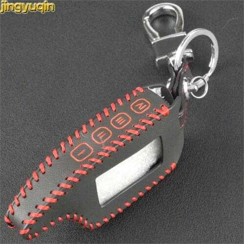Jingyuqin Handmade 4 Buttons Leather Car Key Cover Case for Scher-Khan Magicar M5 M6 M100 LCD RemoteNew Style
