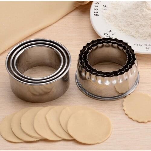 3PCS Round/Flower Shaped Dough Cutting Stainless Steel Dumplings Cutter Portable Dumplings Wrappers Molds Tool Kitchen Gadgets