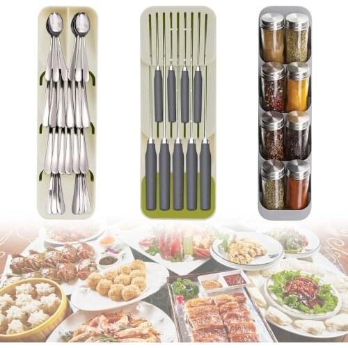 Cutlery Storage Box Tray Knife Holder Tableware Organizer Spoon Fork Drawer Storage Box Plastic Container Knife Block Holder