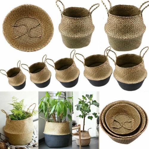 1pc Foldable Hanging Basket Seagrass Woven Storage Planter Basket Home Garden Flower Vase Decoration Toy Sundries Container