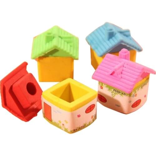 Creative House Shape Eraser Cute Pencil Erasers for Wiping Student Stationery School Office Supplies Kids Prize Gifts Toy