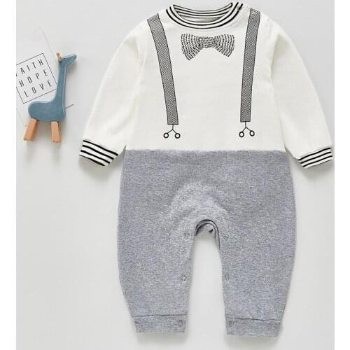 Baby Clothes Boys Fake Two Piece Romper Spring Long Sleeve Baby Boy Gentleman Rompers Baby Jumpsuit Baby Clothes