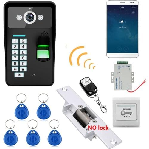 MOUNTAINONE 720P Wireless WIFI RFID Fingerprint Recognition Video Door Phone Doorbell Intercom System +Electric Strike Lock