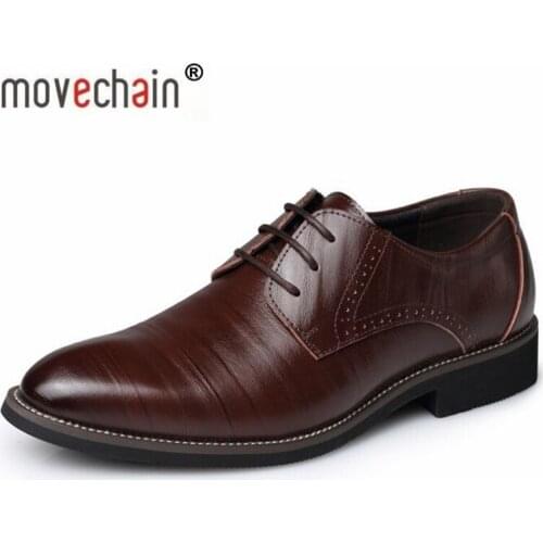Movechain Mens Fashion Leather Lace-Up Dress Brogue Shoes Mens Business Office Oxfords Man Casual Driving Flats EU Size 38-48