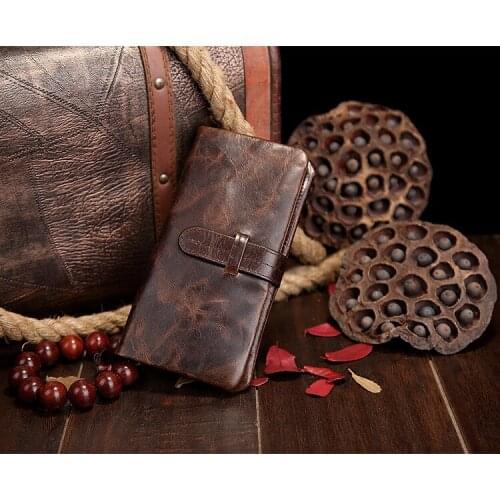 New high quality Oil wax cowhide men wallet retro purse genuine leather fashion casual long multi-card position wallets