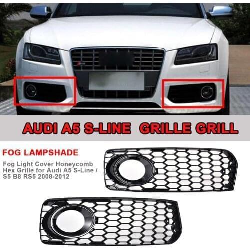 New Honeycomb Mesh Style Car Front Fog Light Cover Honeycomb Grille Grill Holder For Audi A5 /S5 B8 RS5 2008 2009 2010 2011 2012