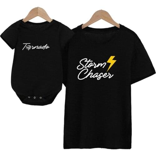 Family Matching Outfits Fashion Daddy Mama Mini Lightnin Print Mother Father Baby Matching T-shirt Short Sleeve Family Clothe