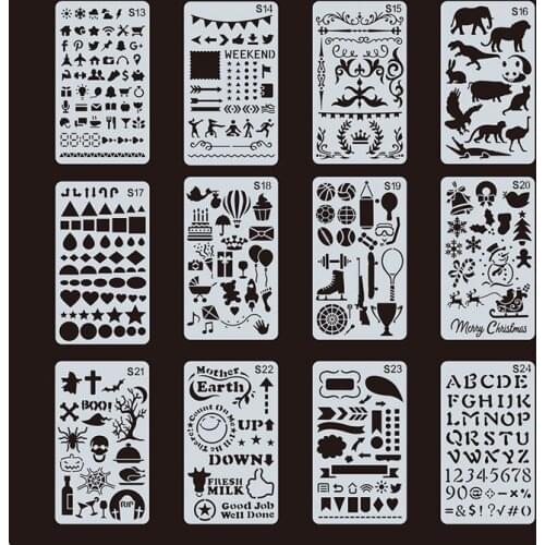 Wholesale 4*7 Inches 24 Designs Washable Plastic PET Stencil Journal Notebook Drawing Stencil For Children