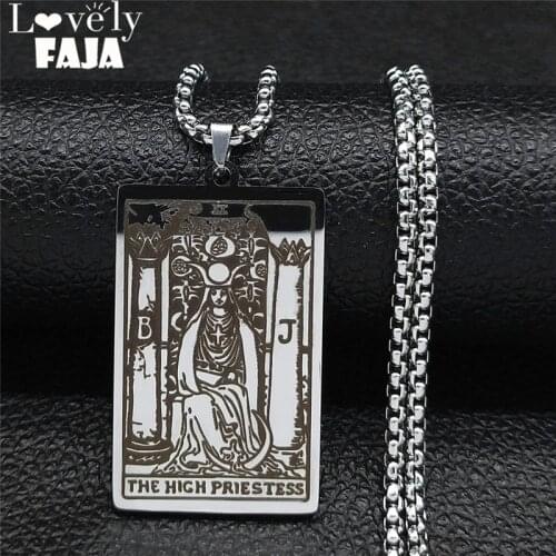 Wicca Tarot Card Stainless Steel THE HIGH PRIESTESS Necklace Chain Women Silver Color Geometry Necklaces Jewelry cadena NXH173S0