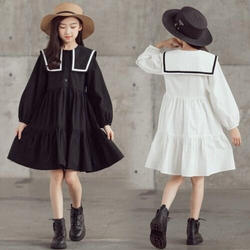 6 To 16 Years, New Autumn Teen Girls Dress 2021 Kids Cotton Dress Sailor Collar Children Clothes Baby Clothing Ruffles,#6455