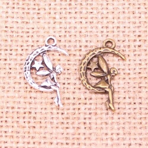 25pcs Antique Silver Plated fairy angel moon star Charms Pendants Fit Jewelry Making Findings Accessories 25*14mm
