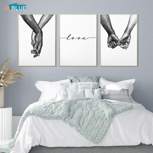 Nordic Poster Watercolour Holding Hands Love Quote Canvas Print Art Painting For Living Room Wall Home Decoration Picture Modern