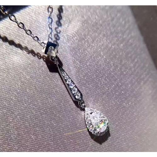 Luxury Female Water Drop Pendant Necklace Cute Silver Color Zircon Long Necklace Fashion Bride Wedding Necklaces for Women